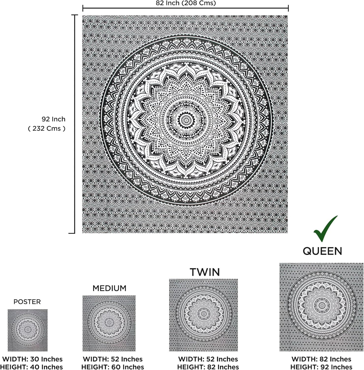 Large Green Ombre Mandala Tapestry Wall Hanging,Indian Cotton Beach Throw Blanket Hippie Queen Boho Décor,Meditation Yoga Mat Rugs,82x92 Inches