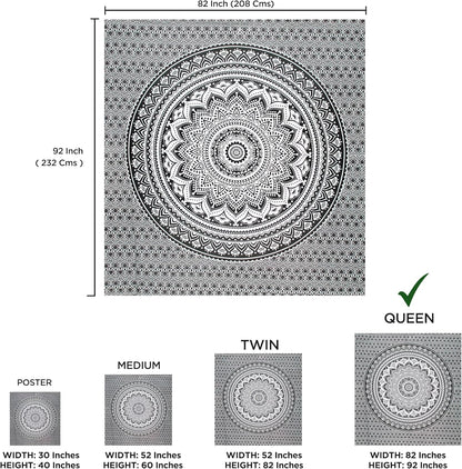 Large Green Ombre Mandala Tapestry Wall Hanging,Indian Cotton Beach Throw Blanket Hippie Queen Boho Décor,Meditation Yoga Mat Rugs,82x92 Inches