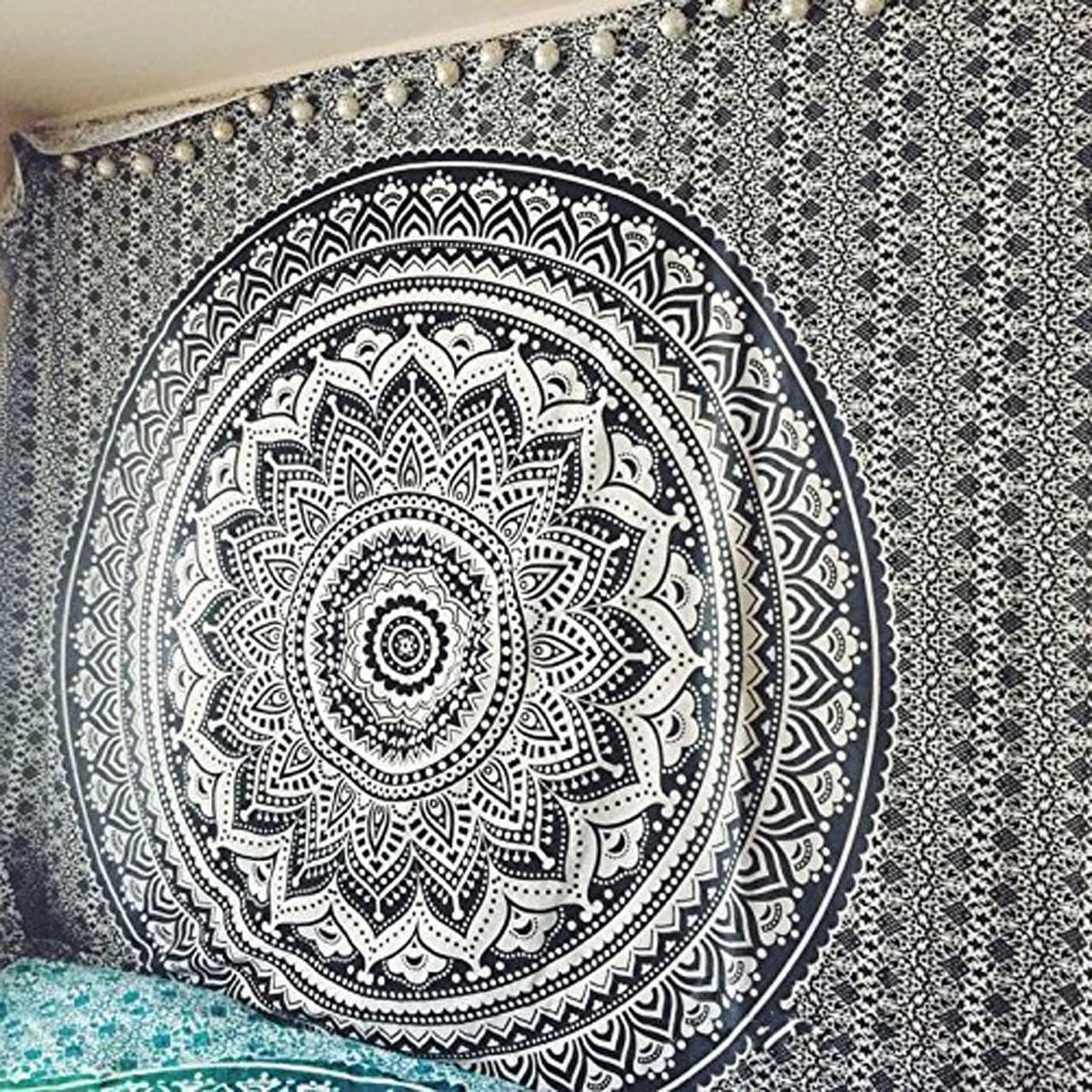Large Green Ombre Mandala Tapestry Wall Hanging,Indian Cotton Beach Throw Blanket Hippie Queen Boho Décor,Meditation Yoga Mat Rugs,82x92 Inches