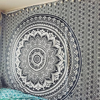 Large Green Ombre Mandala Tapestry Wall Hanging,Indian Cotton Beach Throw Blanket Hippie Queen Boho Décor,Meditation Yoga Mat Rugs,82x92 Inches