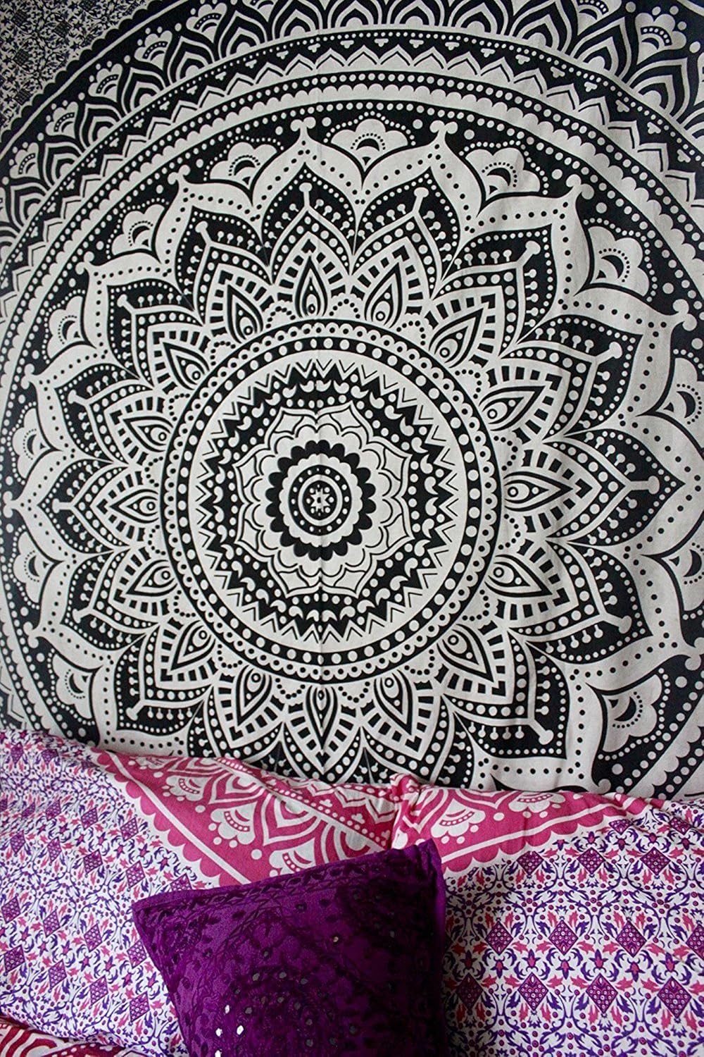 Large Green Ombre Mandala Tapestry Wall Hanging,Indian Cotton Beach Throw Blanket Hippie Queen Boho Décor,Meditation Yoga Mat Rugs,82x92 Inches