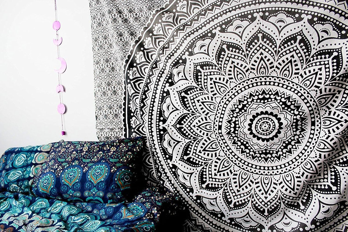 Large Green Ombre Mandala Tapestry Wall Hanging,Indian Cotton Beach Throw Blanket Hippie Queen Boho Décor,Meditation Yoga Mat Rugs,82x92 Inches
