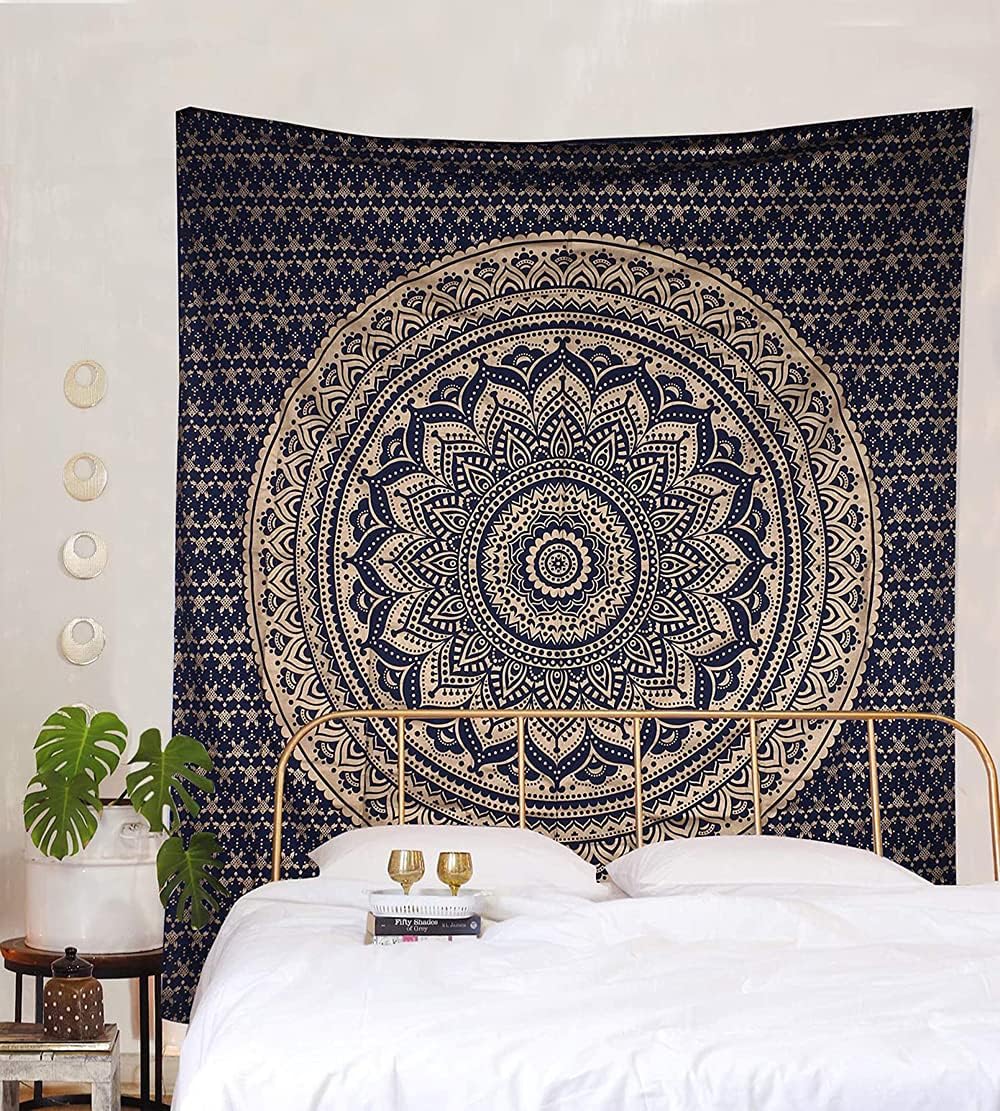 Large Green Ombre Mandala Tapestry Wall Hanging,Indian Cotton Beach Throw Blanket Hippie Queen Boho Décor,Meditation Yoga Mat Rugs,82x92 Inches