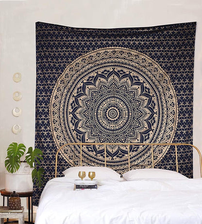 Large Green Ombre Mandala Tapestry Wall Hanging,Indian Cotton Beach Throw Blanket Hippie Queen Boho Décor,Meditation Yoga Mat Rugs,82x92 Inches