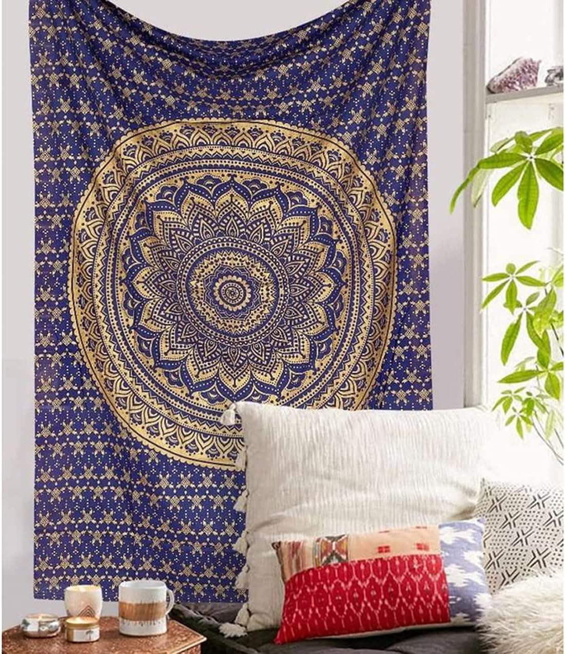Large Green Ombre Mandala Tapestry Wall Hanging,Indian Cotton Beach Throw Blanket Hippie Queen Boho Décor,Meditation Yoga Mat Rugs,82x92 Inches