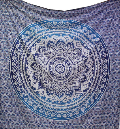 Large Green Ombre Mandala Tapestry Wall Hanging,Indian Cotton Beach Throw Blanket Hippie Queen Boho Décor,Meditation Yoga Mat Rugs,82x92 Inches