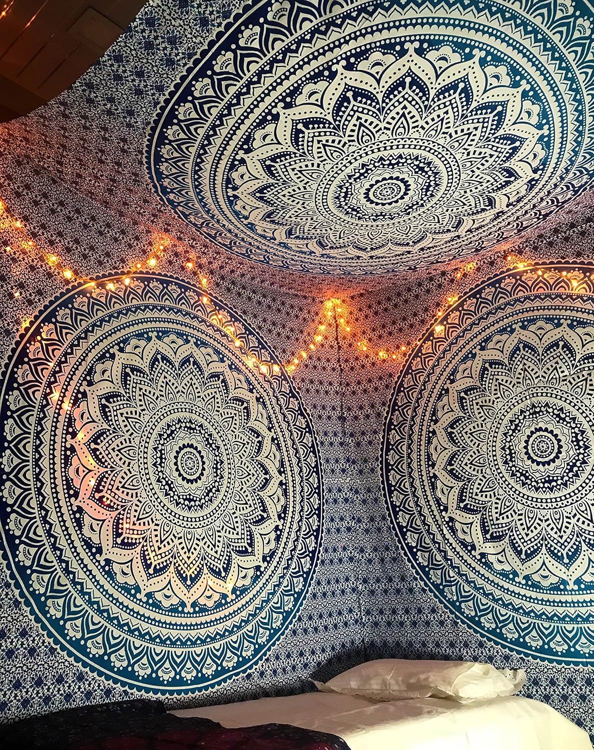 Large Green Ombre Mandala Tapestry Wall Hanging,Indian Cotton Beach Throw Blanket Hippie Queen Boho Décor,Meditation Yoga Mat Rugs,82x92 Inches