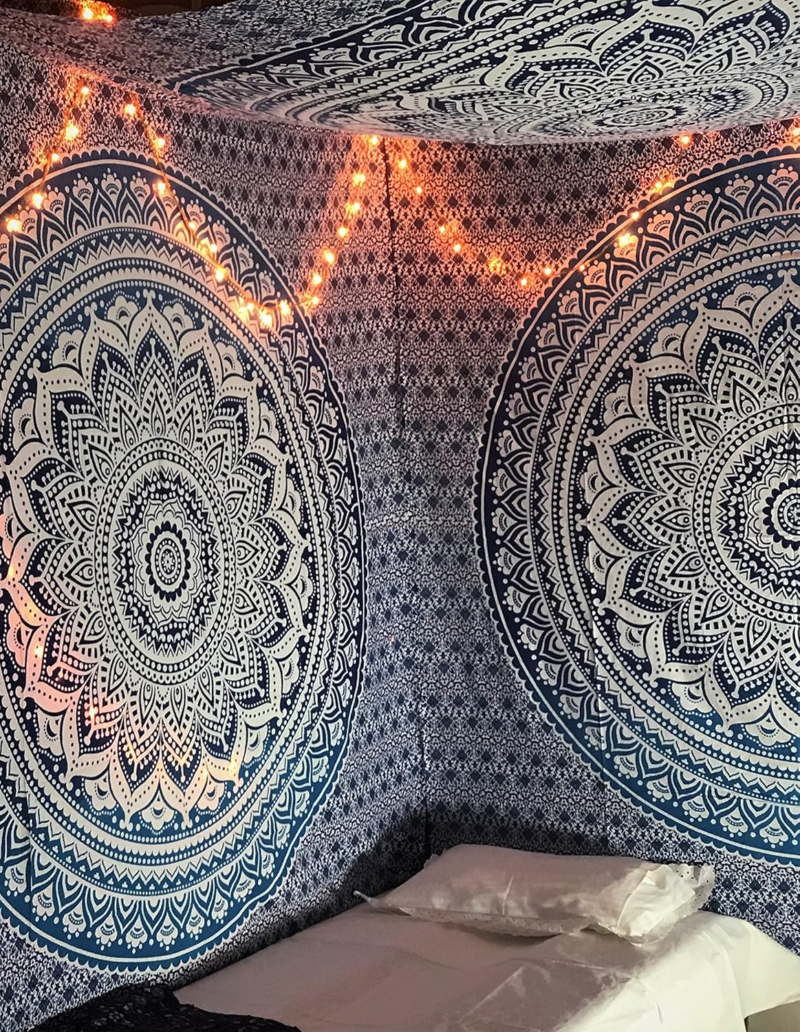Large Green Ombre Mandala Tapestry Wall Hanging,Indian Cotton Beach Throw Blanket Hippie Queen Boho Décor,Meditation Yoga Mat Rugs,82x92 Inches