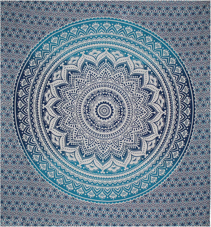 Large Green Ombre Mandala Tapestry Wall Hanging,Indian Cotton Beach Throw Blanket Hippie Queen Boho Décor,Meditation Yoga Mat Rugs,82x92 Inches