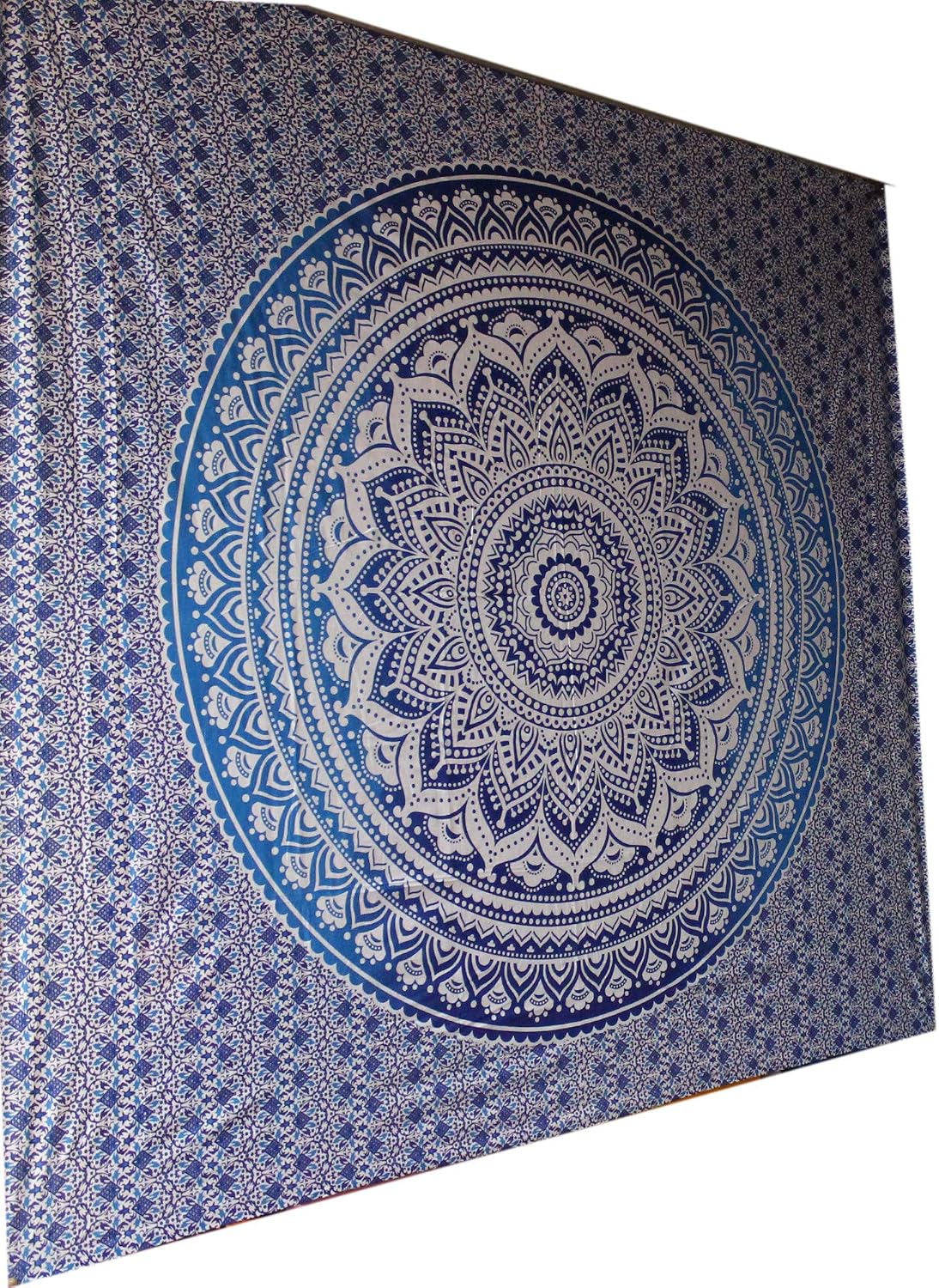 Large Green Ombre Mandala Tapestry Wall Hanging,Indian Cotton Beach Throw Blanket Hippie Queen Boho Décor,Meditation Yoga Mat Rugs,82x92 Inches