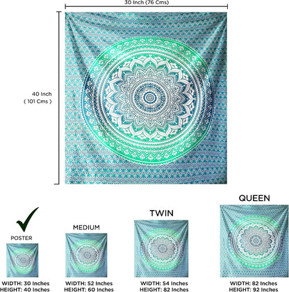 Large Green Ombre Mandala Tapestry Wall Hanging,Indian Cotton Beach Throw Blanket Hippie Queen Boho Décor,Meditation Yoga Mat Rugs,82x92 Inches