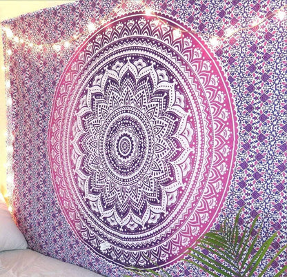 Large Green Ombre Mandala Tapestry Wall Hanging,Indian Cotton Beach Throw Blanket Hippie Queen Boho Décor,Meditation Yoga Mat Rugs,82x92 Inches