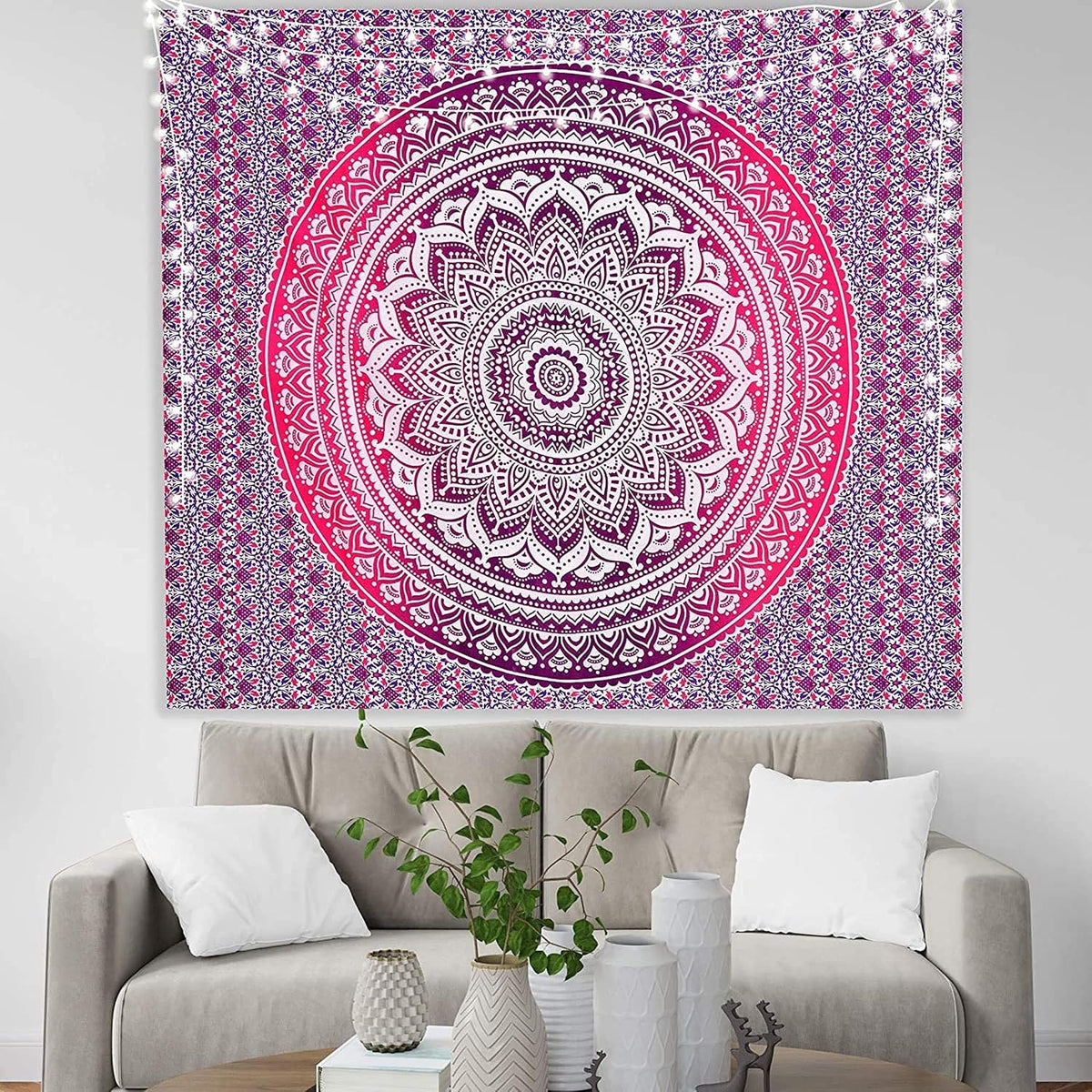 Large Green Ombre Mandala Tapestry Wall Hanging,Indian Cotton Beach Throw Blanket Hippie Queen Boho Décor,Meditation Yoga Mat Rugs,82x92 Inches
