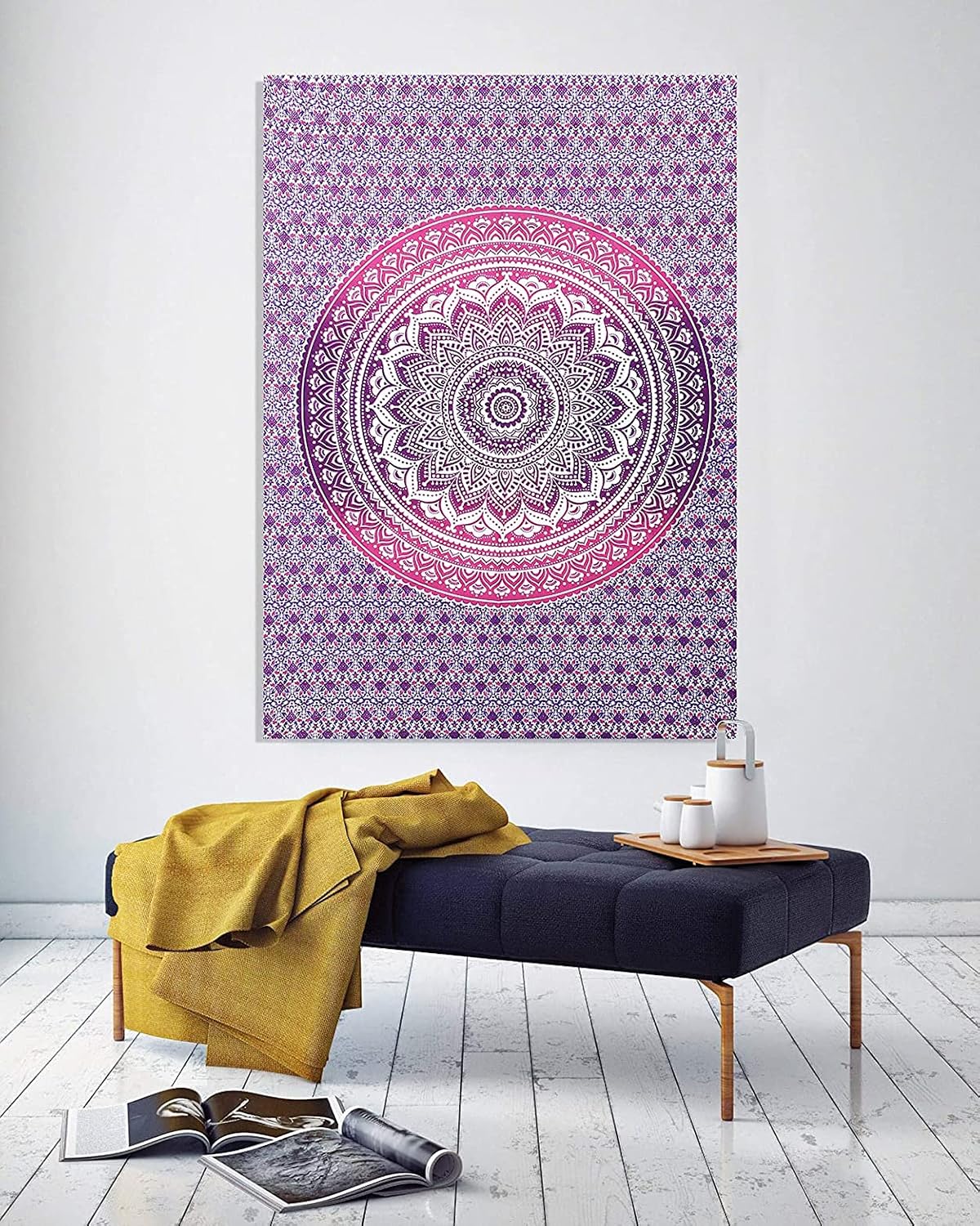 Large Green Ombre Mandala Tapestry Wall Hanging,Indian Cotton Beach Throw Blanket Hippie Queen Boho Décor,Meditation Yoga Mat Rugs,82x92 Inches
