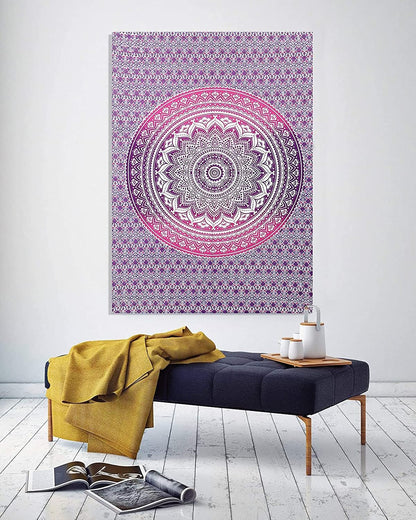 Large Green Ombre Mandala Tapestry Wall Hanging,Indian Cotton Beach Throw Blanket Hippie Queen Boho Décor,Meditation Yoga Mat Rugs,82x92 Inches