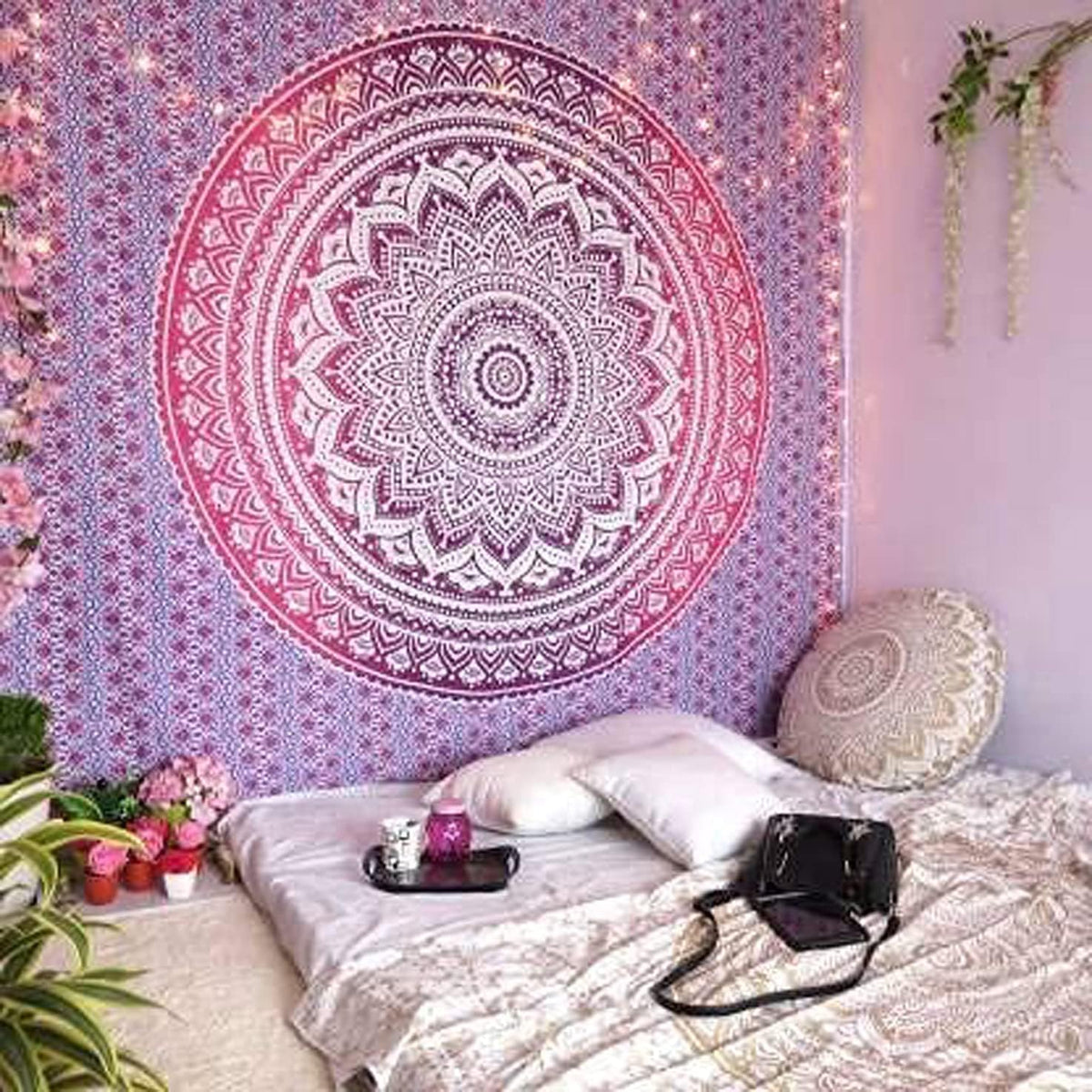 Large Green Ombre Mandala Tapestry Wall Hanging,Indian Cotton Beach Throw Blanket Hippie Queen Boho Décor,Meditation Yoga Mat Rugs,82x92 Inches