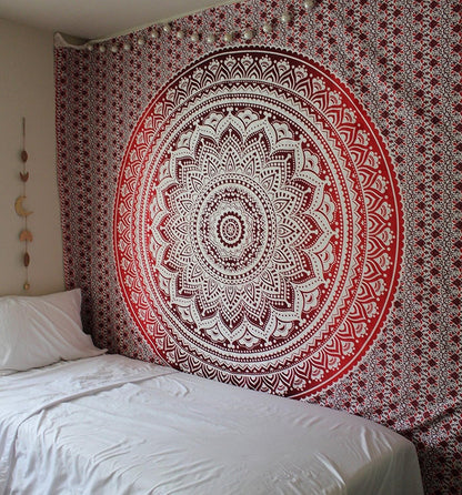 Large Green Ombre Mandala Tapestry Wall Hanging,Indian Cotton Beach Throw Blanket Hippie Queen Boho Décor,Meditation Yoga Mat Rugs,82x92 Inches