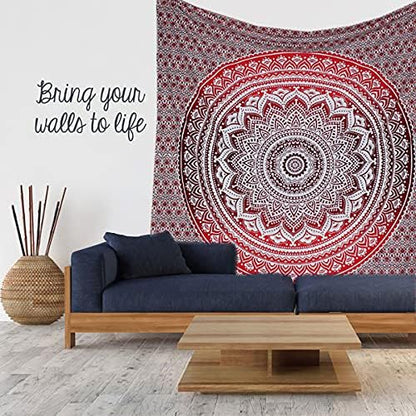 Large Green Ombre Mandala Tapestry Wall Hanging,Indian Cotton Beach Throw Blanket Hippie Queen Boho Décor,Meditation Yoga Mat Rugs,82x92 Inches