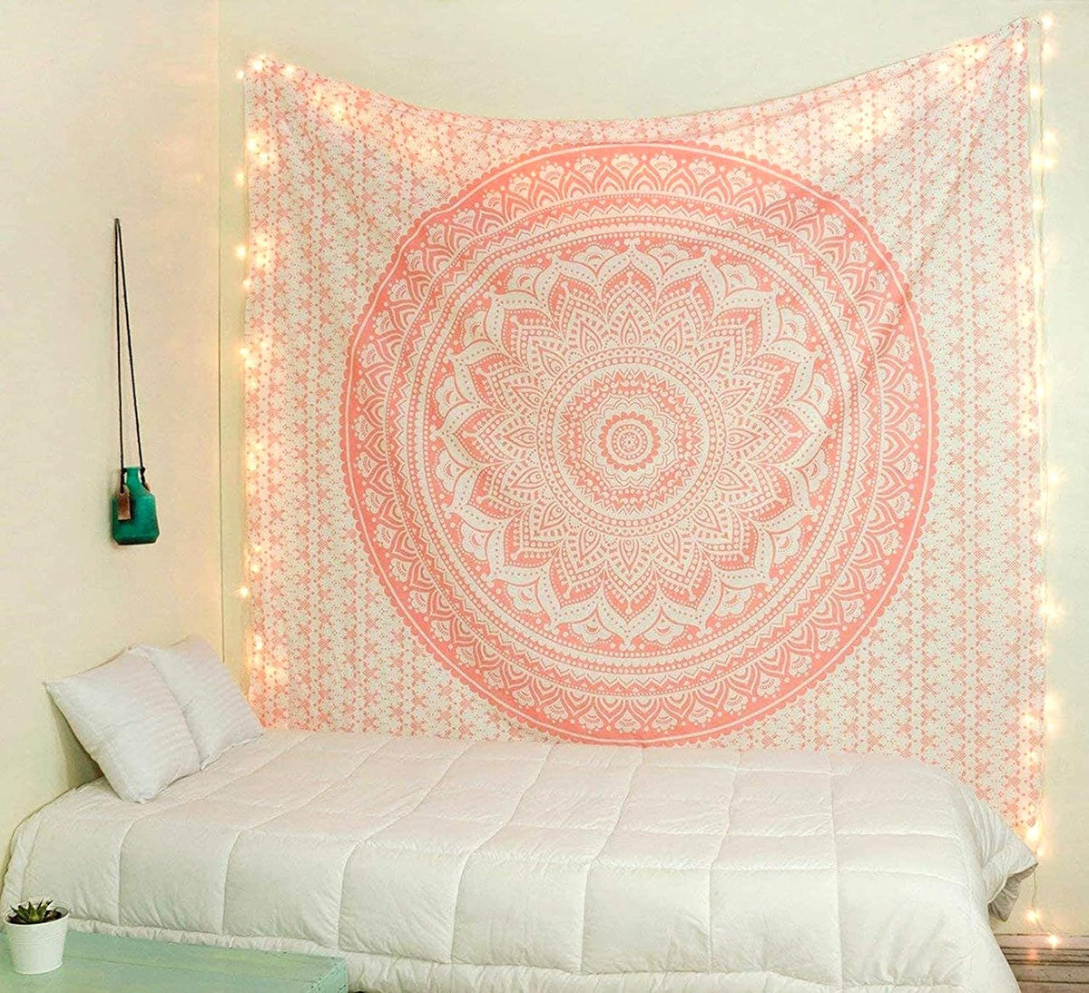 Large Green Ombre Mandala Tapestry Wall Hanging,Indian Cotton Beach Throw Blanket Hippie Queen Boho Décor,Meditation Yoga Mat Rugs,82x92 Inches