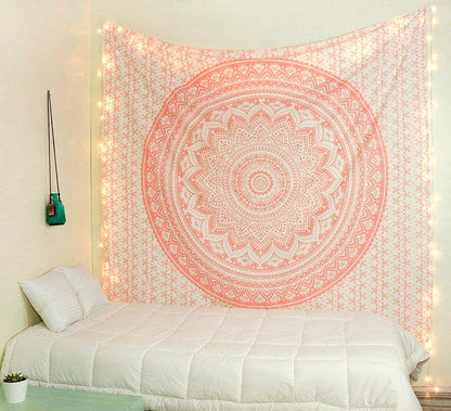 Large Green Ombre Mandala Tapestry Wall Hanging,Indian Cotton Beach Throw Blanket Hippie Queen Boho Décor,Meditation Yoga Mat Rugs,82x92 Inches