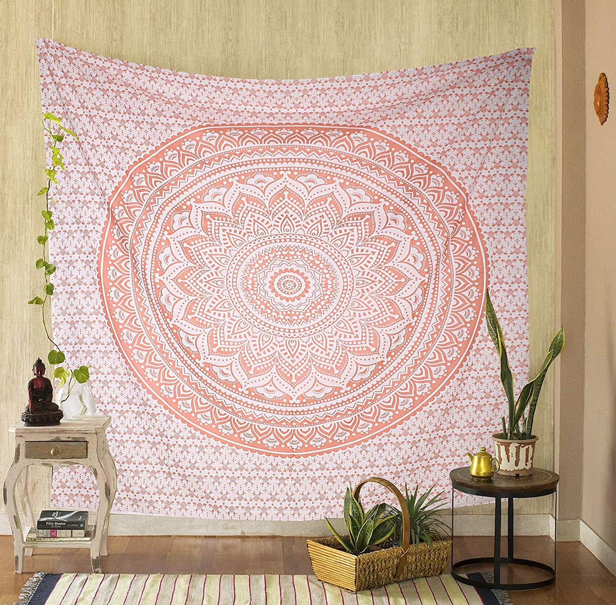 Large Green Ombre Mandala Tapestry Wall Hanging,Indian Cotton Beach Throw Blanket Hippie Queen Boho Décor,Meditation Yoga Mat Rugs,82x92 Inches