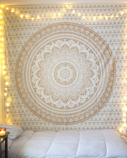 Large Green Ombre Mandala Tapestry Wall Hanging,Indian Cotton Beach Throw Blanket Hippie Queen Boho Décor,Meditation Yoga Mat Rugs,82x92 Inches