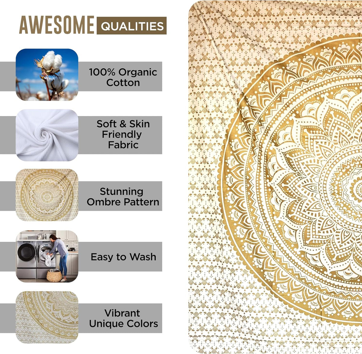Large Green Ombre Mandala Tapestry Wall Hanging,Indian Cotton Beach Throw Blanket Hippie Queen Boho Décor,Meditation Yoga Mat Rugs,82x92 Inches