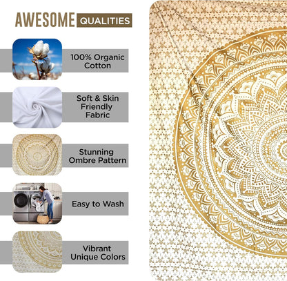 Large Green Ombre Mandala Tapestry Wall Hanging,Indian Cotton Beach Throw Blanket Hippie Queen Boho Décor,Meditation Yoga Mat Rugs,82x92 Inches