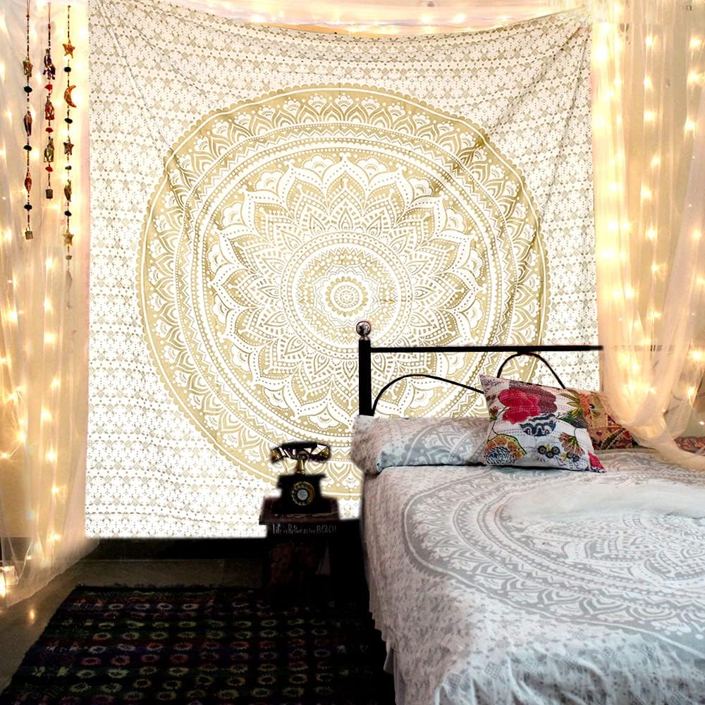 Large Green Ombre Mandala Tapestry Wall Hanging,Indian Cotton Beach Throw Blanket Hippie Queen Boho Décor,Meditation Yoga Mat Rugs,82x92 Inches