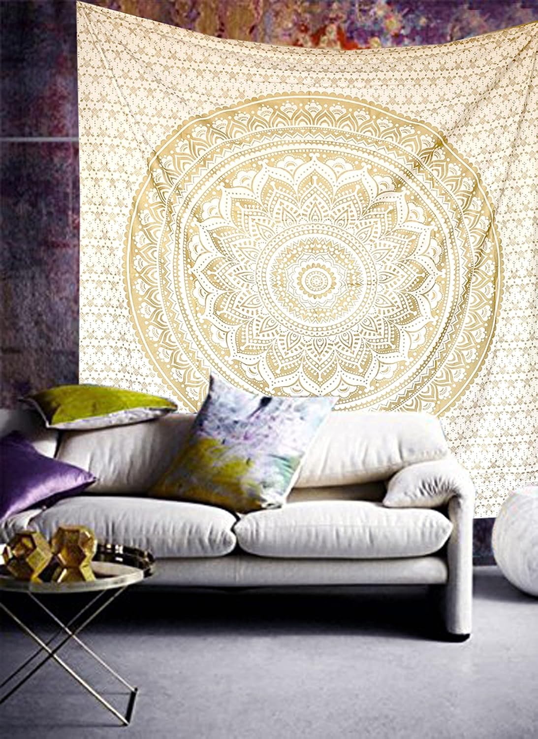 Large Green Ombre Mandala Tapestry Wall Hanging,Indian Cotton Beach Throw Blanket Hippie Queen Boho Décor,Meditation Yoga Mat Rugs,82x92 Inches