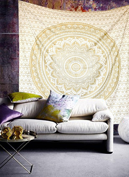 Large Green Ombre Mandala Tapestry Wall Hanging,Indian Cotton Beach Throw Blanket Hippie Queen Boho Décor,Meditation Yoga Mat Rugs,82x92 Inches