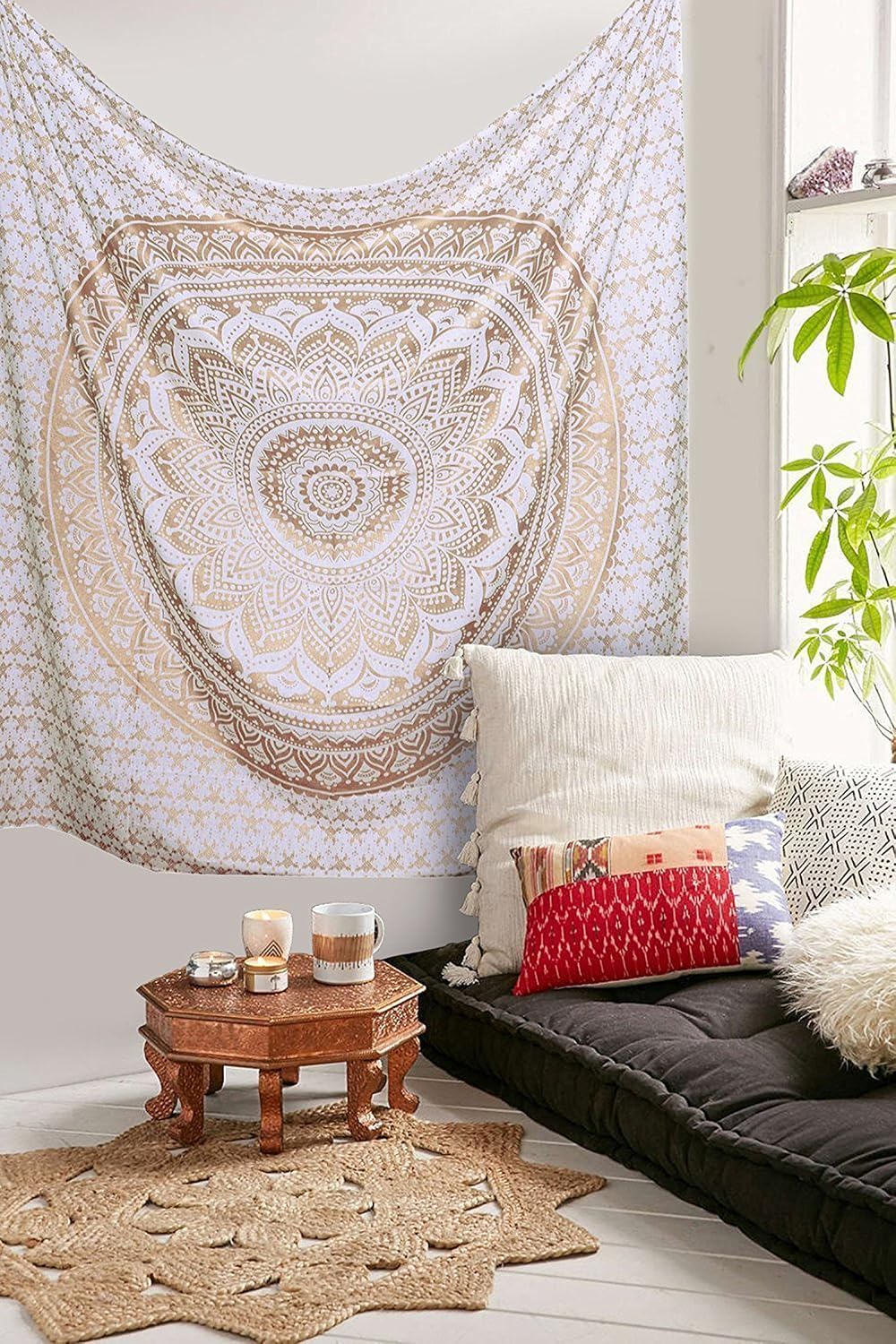 Large Green Ombre Mandala Tapestry Wall Hanging,Indian Cotton Beach Throw Blanket Hippie Queen Boho Décor,Meditation Yoga Mat Rugs,82x92 Inches