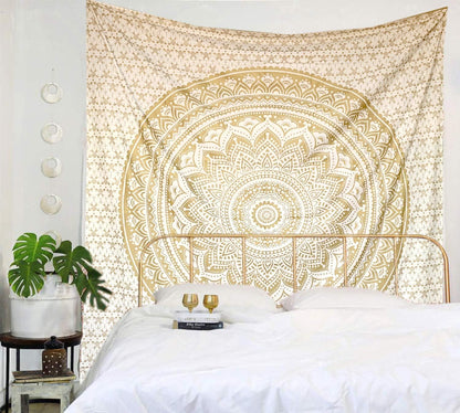 Large Green Ombre Mandala Tapestry Wall Hanging,Indian Cotton Beach Throw Blanket Hippie Queen Boho Décor,Meditation Yoga Mat Rugs,82x92 Inches
