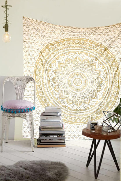 Large Green Ombre Mandala Tapestry Wall Hanging,Indian Cotton Beach Throw Blanket Hippie Queen Boho Décor,Meditation Yoga Mat Rugs,82x92 Inches