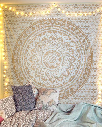 Large Green Ombre Mandala Tapestry Wall Hanging,Indian Cotton Beach Throw Blanket Hippie Queen Boho Décor,Meditation Yoga Mat Rugs,82x92 Inches