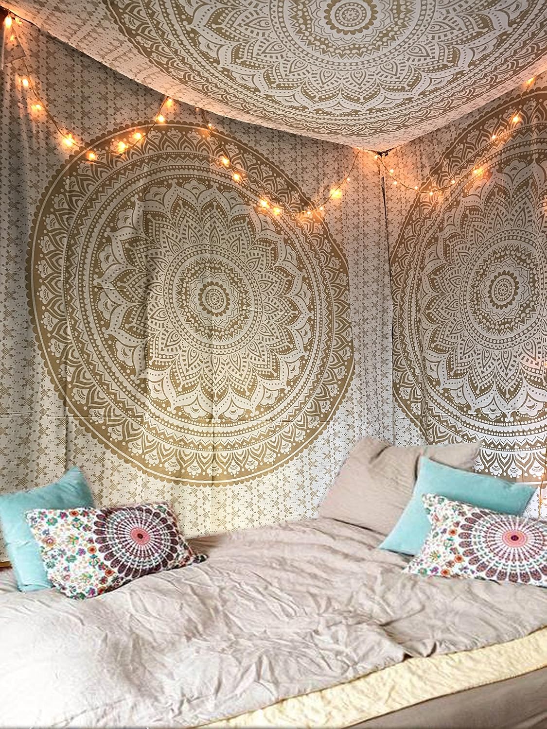 Large Green Ombre Mandala Tapestry Wall Hanging,Indian Cotton Beach Throw Blanket Hippie Queen Boho Décor,Meditation Yoga Mat Rugs,82x92 Inches