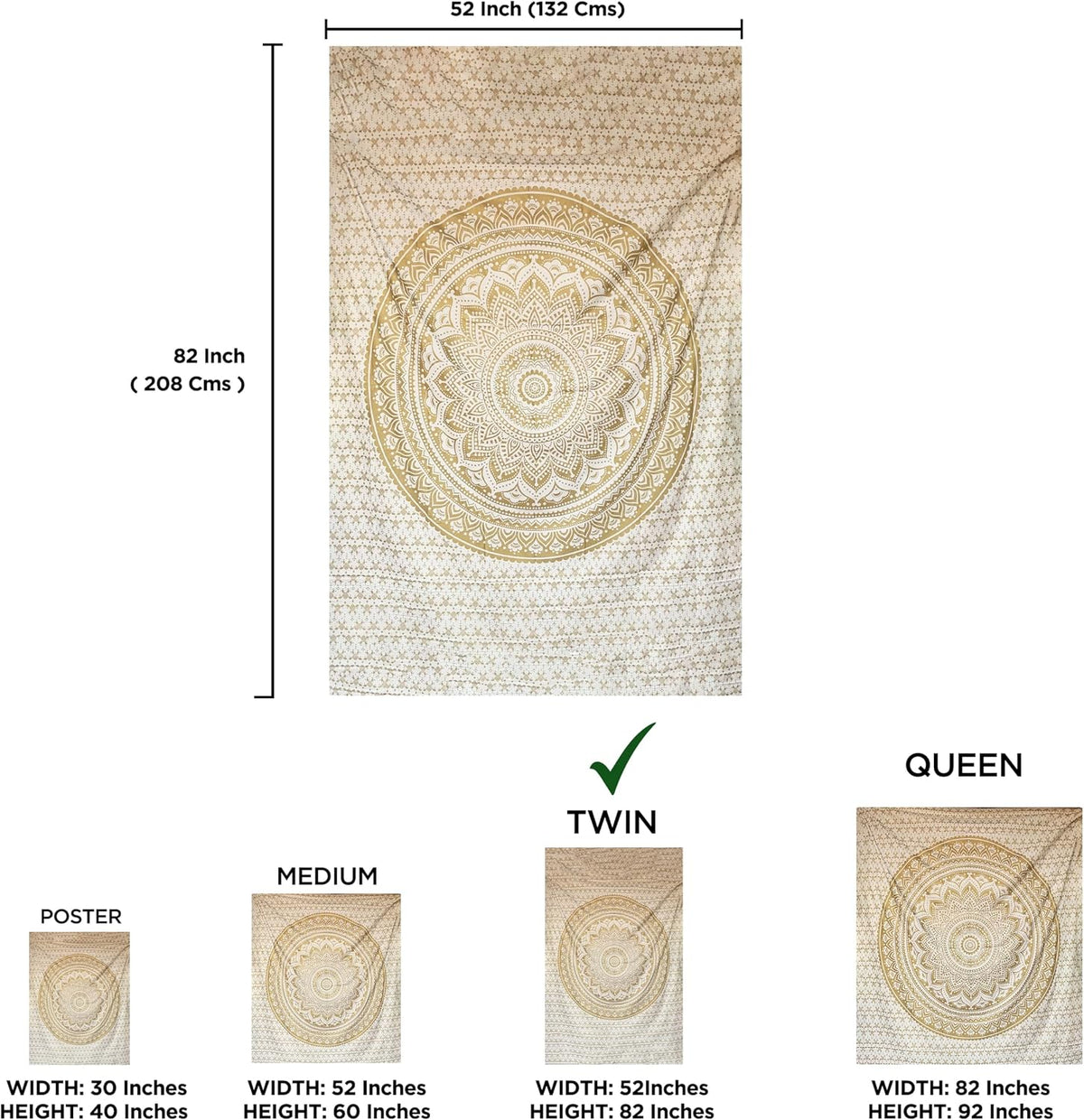 Large Green Ombre Mandala Tapestry Wall Hanging,Indian Cotton Beach Throw Blanket Hippie Queen Boho Décor,Meditation Yoga Mat Rugs,82x92 Inches