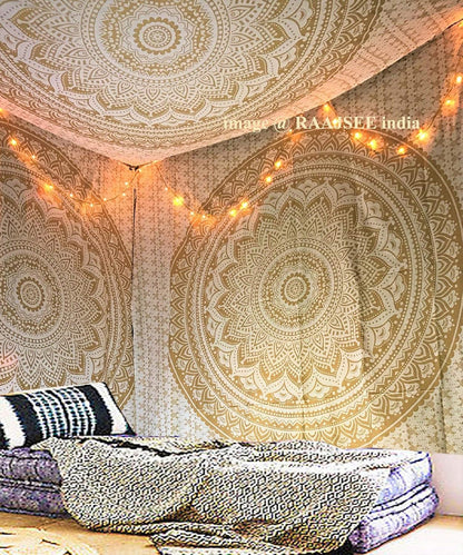 Large Green Ombre Mandala Tapestry Wall Hanging,Indian Cotton Beach Throw Blanket Hippie Queen Boho Décor,Meditation Yoga Mat Rugs,82x92 Inches
