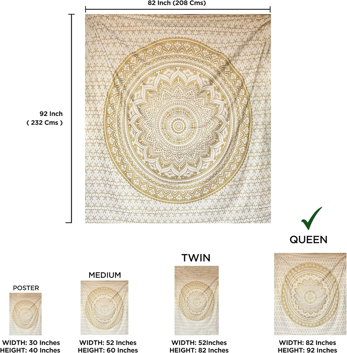 Large Green Ombre Mandala Tapestry Wall Hanging,Indian Cotton Beach Throw Blanket Hippie Queen Boho Décor,Meditation Yoga Mat Rugs,82x92 Inches