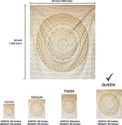 Large Green Ombre Mandala Tapestry Wall Hanging,Indian Cotton Beach Throw Blanket Hippie Queen Boho Décor,Meditation Yoga Mat Rugs,82x92 Inches