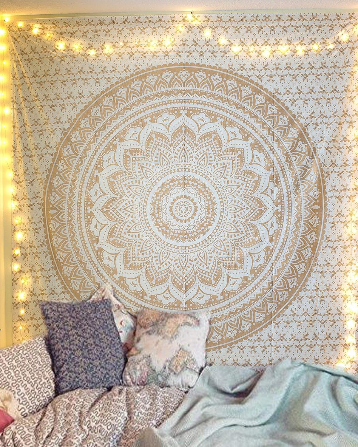 Large Green Ombre Mandala Tapestry Wall Hanging,Indian Cotton Beach Throw Blanket Hippie Queen Boho Décor,Meditation Yoga Mat Rugs,82x92 Inches