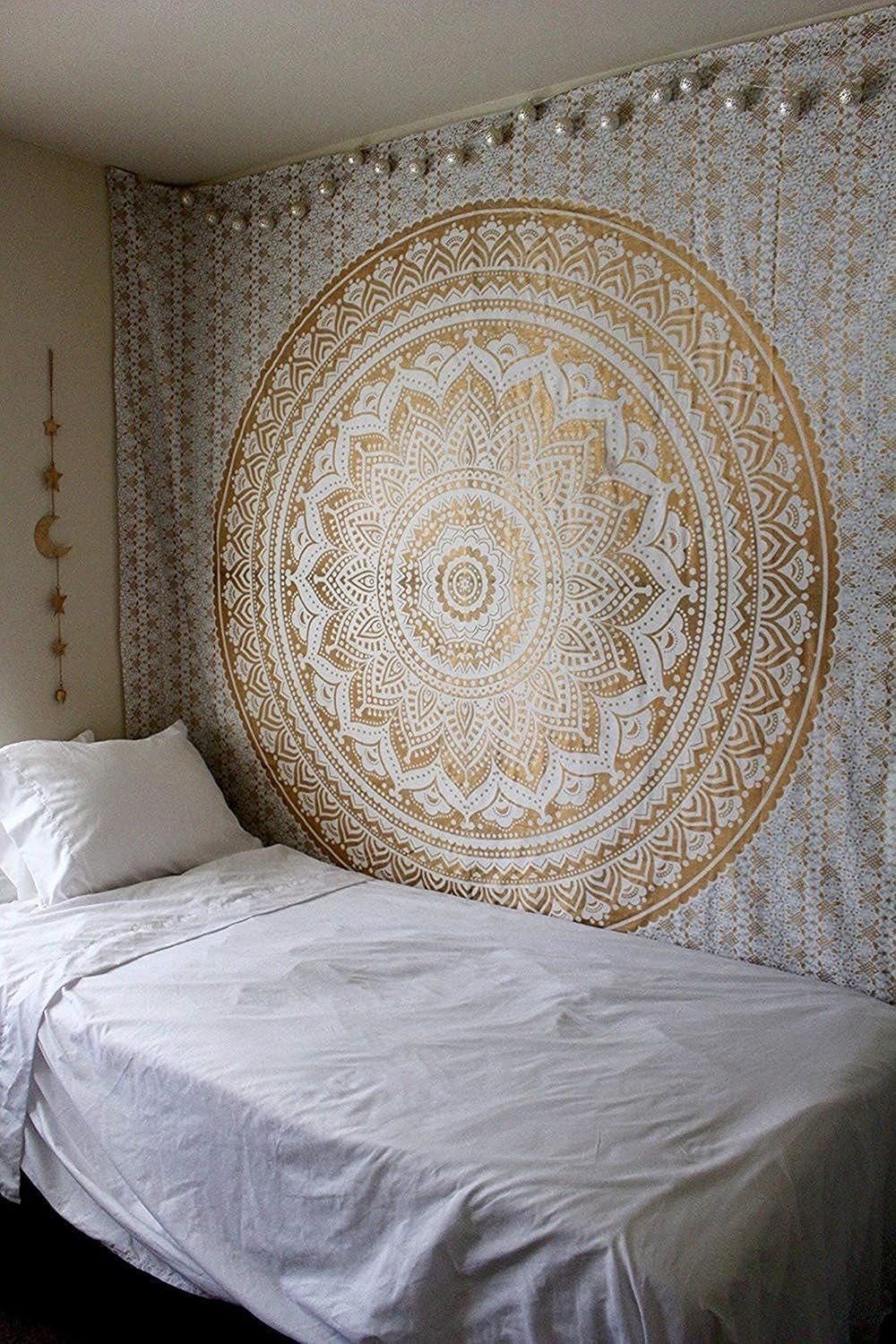 Large Green Ombre Mandala Tapestry Wall Hanging,Indian Cotton Beach Throw Blanket Hippie Queen Boho Décor,Meditation Yoga Mat Rugs,82x92 Inches