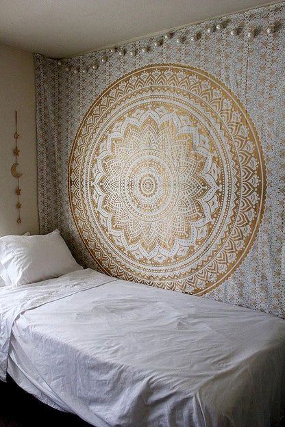 Large Green Ombre Mandala Tapestry Wall Hanging,Indian Cotton Beach Throw Blanket Hippie Queen Boho Décor,Meditation Yoga Mat Rugs,82x92 Inches
