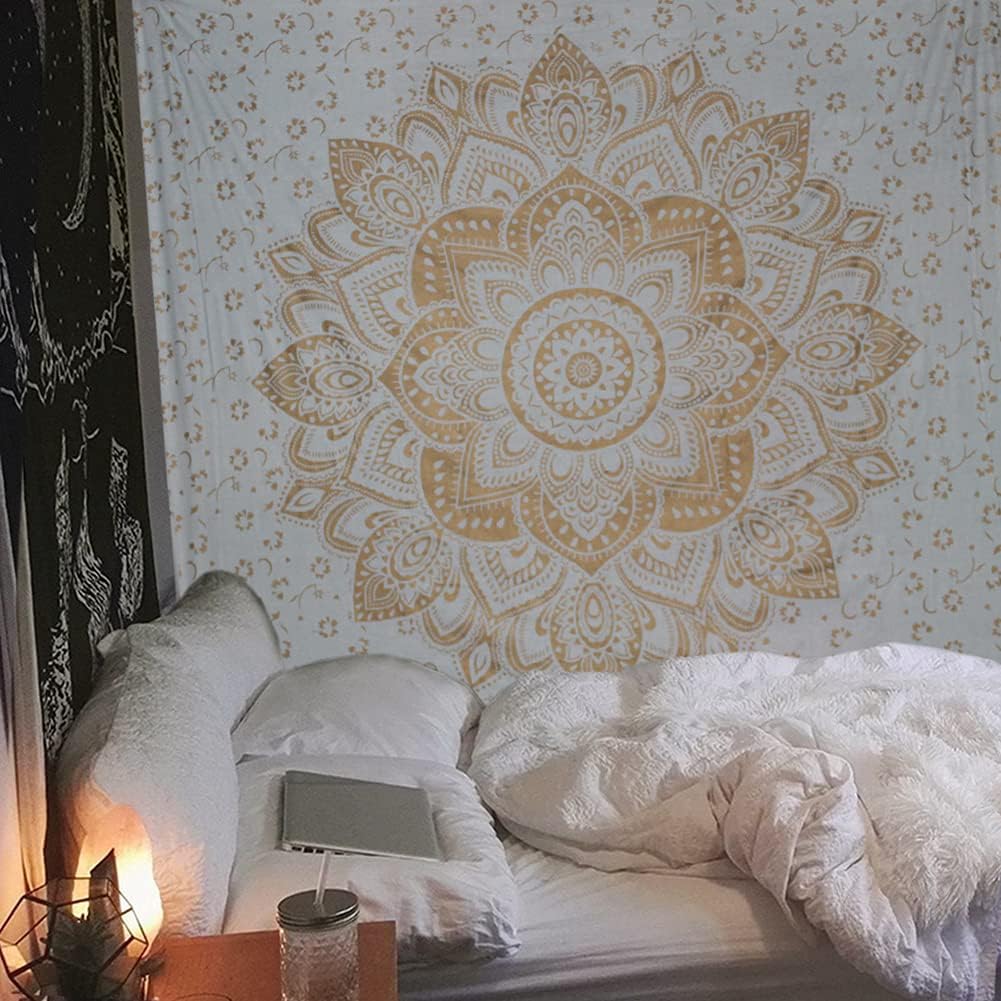 Large Green Ombre Mandala Tapestry Wall Hanging,Indian Cotton Beach Throw Blanket Hippie Queen Boho Décor,Meditation Yoga Mat Rugs,82x92 Inches
