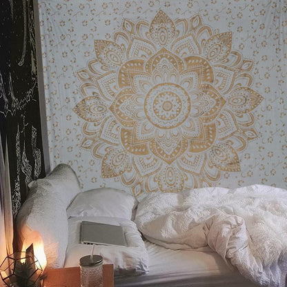 Large Green Ombre Mandala Tapestry Wall Hanging,Indian Cotton Beach Throw Blanket Hippie Queen Boho Décor,Meditation Yoga Mat Rugs,82x92 Inches