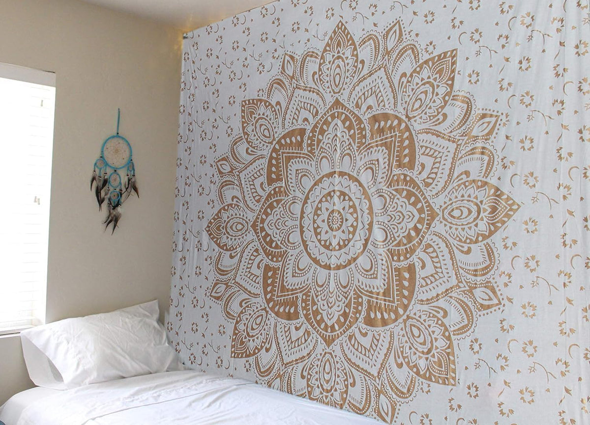 Large Green Ombre Mandala Tapestry Wall Hanging,Indian Cotton Beach Throw Blanket Hippie Queen Boho Décor,Meditation Yoga Mat Rugs,82x92 Inches