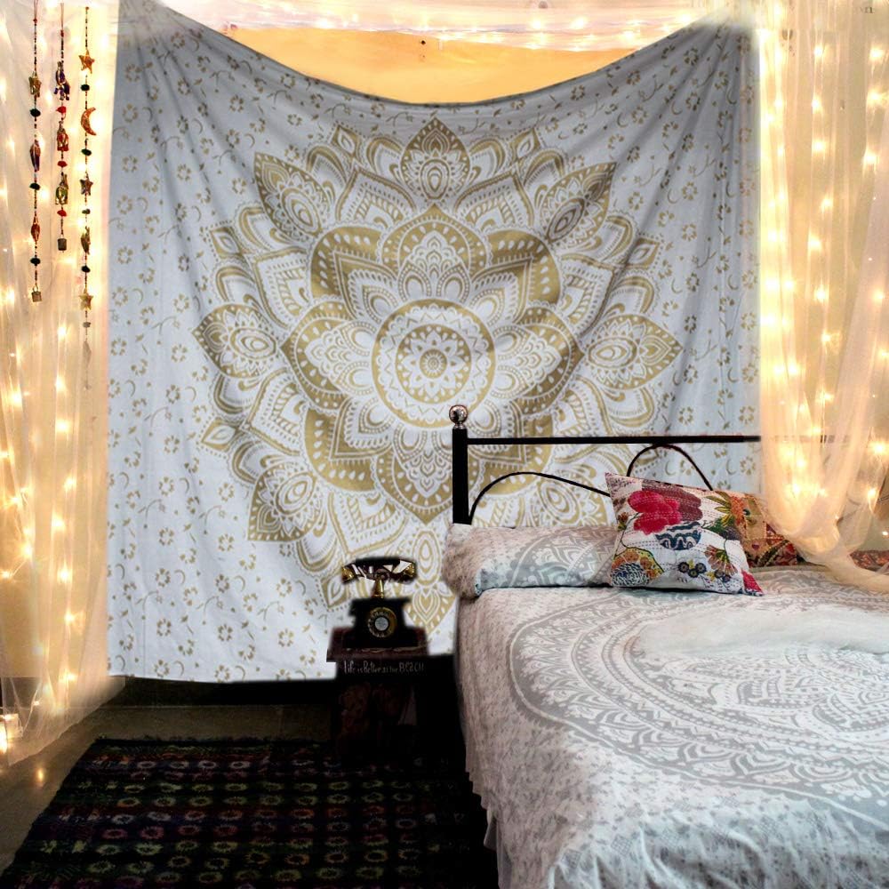 Large Green Ombre Mandala Tapestry Wall Hanging,Indian Cotton Beach Throw Blanket Hippie Queen Boho Décor,Meditation Yoga Mat Rugs,82x92 Inches