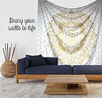 Large Green Ombre Mandala Tapestry Wall Hanging,Indian Cotton Beach Throw Blanket Hippie Queen Boho Décor,Meditation Yoga Mat Rugs,82x92 Inches
