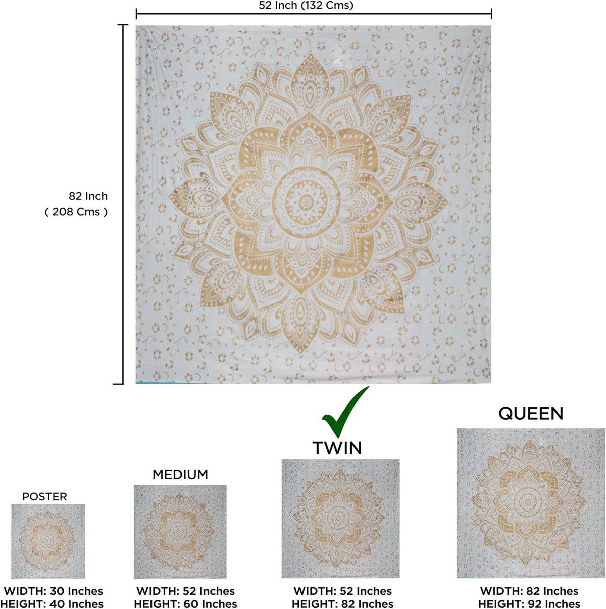 Large Green Ombre Mandala Tapestry Wall Hanging,Indian Cotton Beach Throw Blanket Hippie Queen Boho Décor,Meditation Yoga Mat Rugs,82x92 Inches
