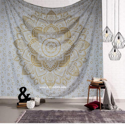 Large Green Ombre Mandala Tapestry Wall Hanging,Indian Cotton Beach Throw Blanket Hippie Queen Boho Décor,Meditation Yoga Mat Rugs,82x92 Inches